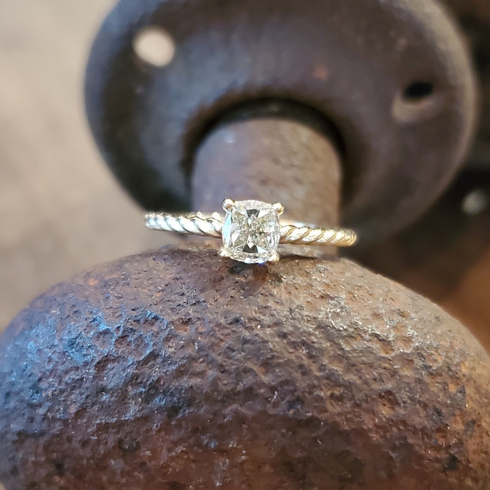 NEW .61ct Cushion Cut Twisted Style Engagement Ring