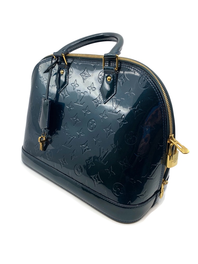Louis Vuitton Vernice Alma Bleu MM Handbag - Entrupy Verified | Dynasty Jewelry and Loan