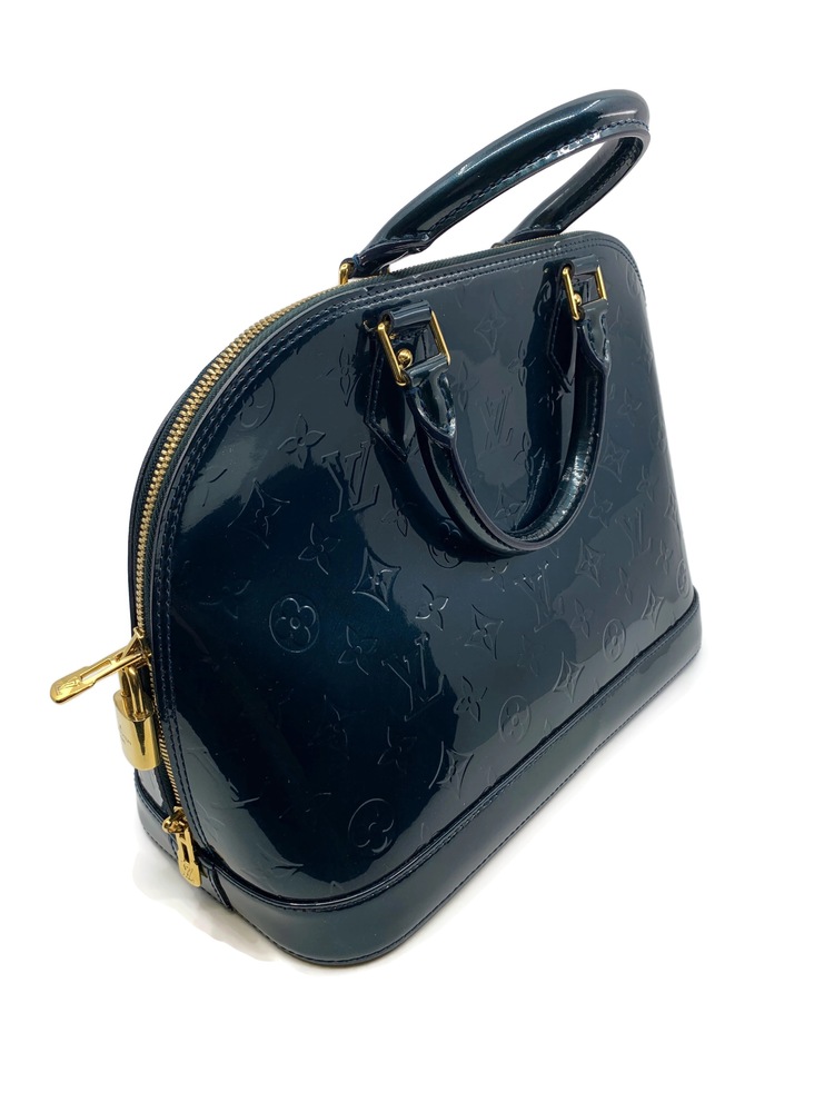 Louis Vuitton Vernice Alma Bleu MM Handbag - Entrupy Verified | Dynasty Jewelry and Loan