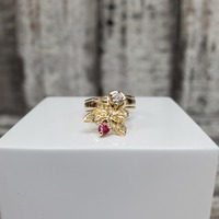 14K Spinning Butterfly CZCZ + Synth Ruby Ring