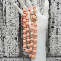 18K Double Strand Coral + Diamond Necklace 