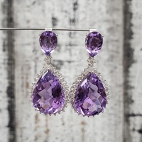 14K Pear + Round Amethyst Dangle Earrings w/ Friction Backs