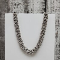 17.5" 16.75ctw 10KDiamond Solid Cuban Link Necklace 