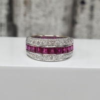18K Square Rubies + Diamond Ring