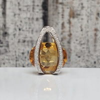 14K Large Oval Citrine + Diamond Pendant