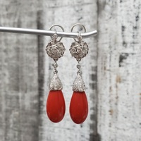 $1500 14K Diamond Coral Dangle Earrings