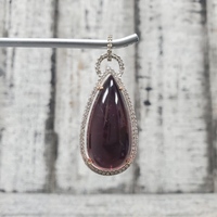 18K Pear Cabachon Pink Tourmaline + Diamond Pendant