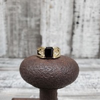 14K 9x7mm Black Stone with CZ Ring