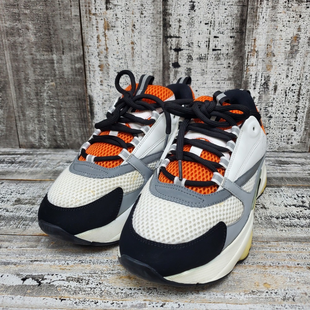 DIOR Men B22 White Orange Technical Sneakers Size 42