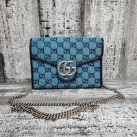 Gucci 474575 Marmont Canvas Blue Bag