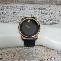 Movado Museum 40mm Gold Tone w/ Black Leather Band Watch
