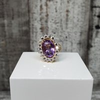 14K CZ Halo w/ Oval Amethyst Ring