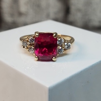 14K Synthetic Ruby + CZ Ring