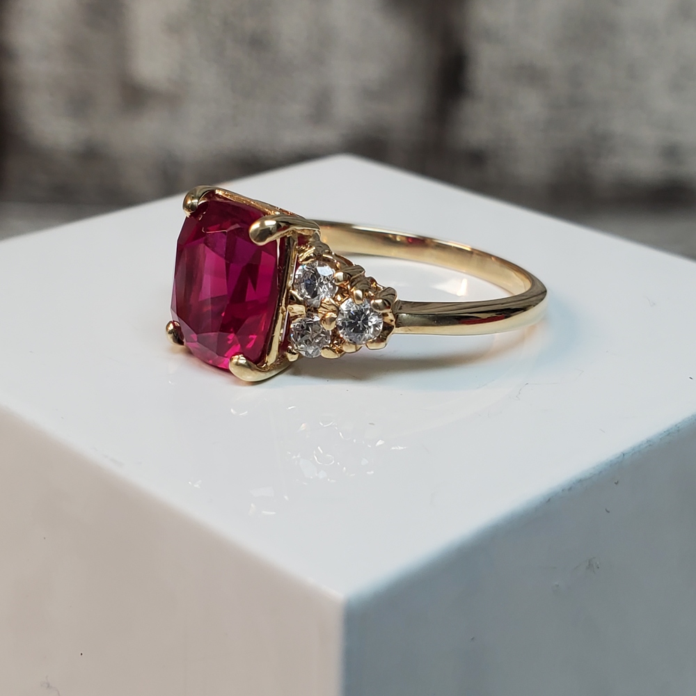 14K Synthetic Ruby + CZ Ring