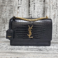 Saint Laurent Sunset Medium Croc-Embossed Crossbody