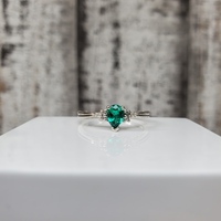 14K Synthetic Emerald Diamond Ring 