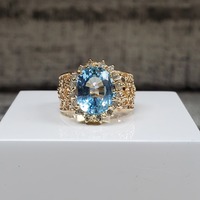 14K Blue Topaz Diamond Ring 