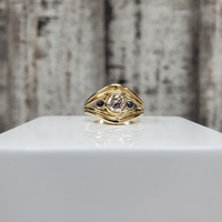 18K .50ctw Bezel Set Diamond + Sapphire Ring 
