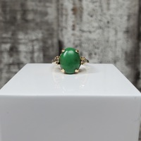 14K Diamond and Oval Jade Ring