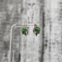 Silver Gold Plated Marquise Emeralds Diamond Earrings + Pendant Set