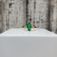 14K .12ctw Diamond + Green Marquise Emerald Ring