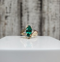 10K Diamond + Synthetic Marquise Emerald Ring