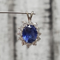 14K CZ + Oval Synth Sapphire Pendant