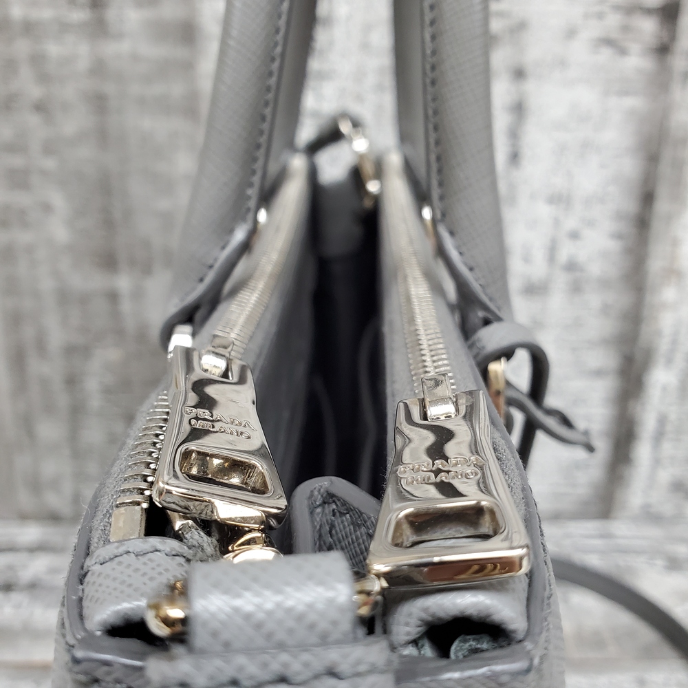 Prada Large Saffiano Lux Galleria Double Zip Tote w/Strap - Grey Totes,  Handbags - PRA843079