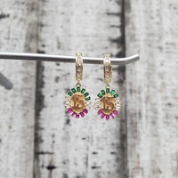 14K ? Anos" Mexican Flag Red White Green CZCZ Dangle Earrings