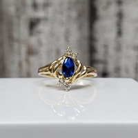 14K Synth Blue Spinel + White CZ Ring
