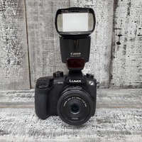 Lumix GH5 Camera With Metabones Adapter and Flash