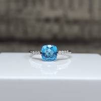 10K.10ctw Cushion Blue Topaz Diamond Ring