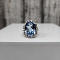 14K Diamond + Blue Topaz Ring 