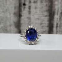 14K Diamond Halo Sapphire Ring