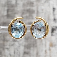 14K Large Blue Topaz Earrings