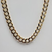 24" 14K Solid Curb Link Diamond Cut Necklace