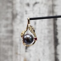 10KPearl + Synth Ruby Pendant