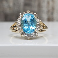 10K Blue Topaz Diamond Ring 