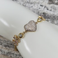 14K Heart and Butterfly CZ and Synth Ruby Bracelet