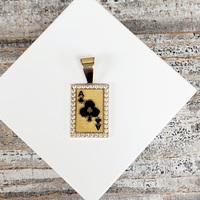 14K Ace of Clubs Playing Card CZ Black Inlay Pendant