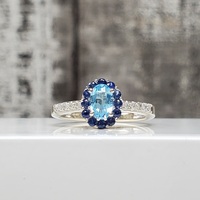 14K Multi Blue Stone Diamond Ring