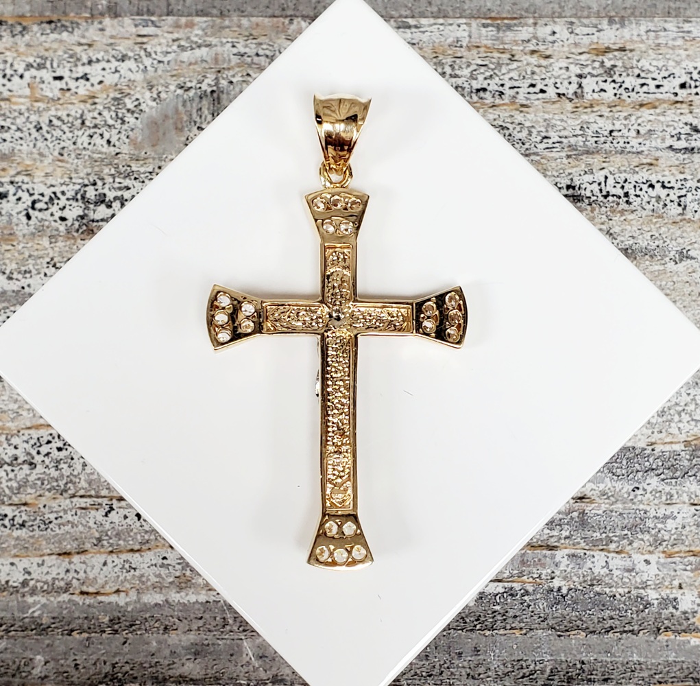 14K TriColor CZ Crucifix Religious Pendant