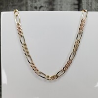 26" 14K TriColor Solid Diamond Cut Figaro Link Necklace