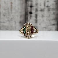14KVirgin Mary Synth Ruby Synth Emerald + CZ Religious Ring