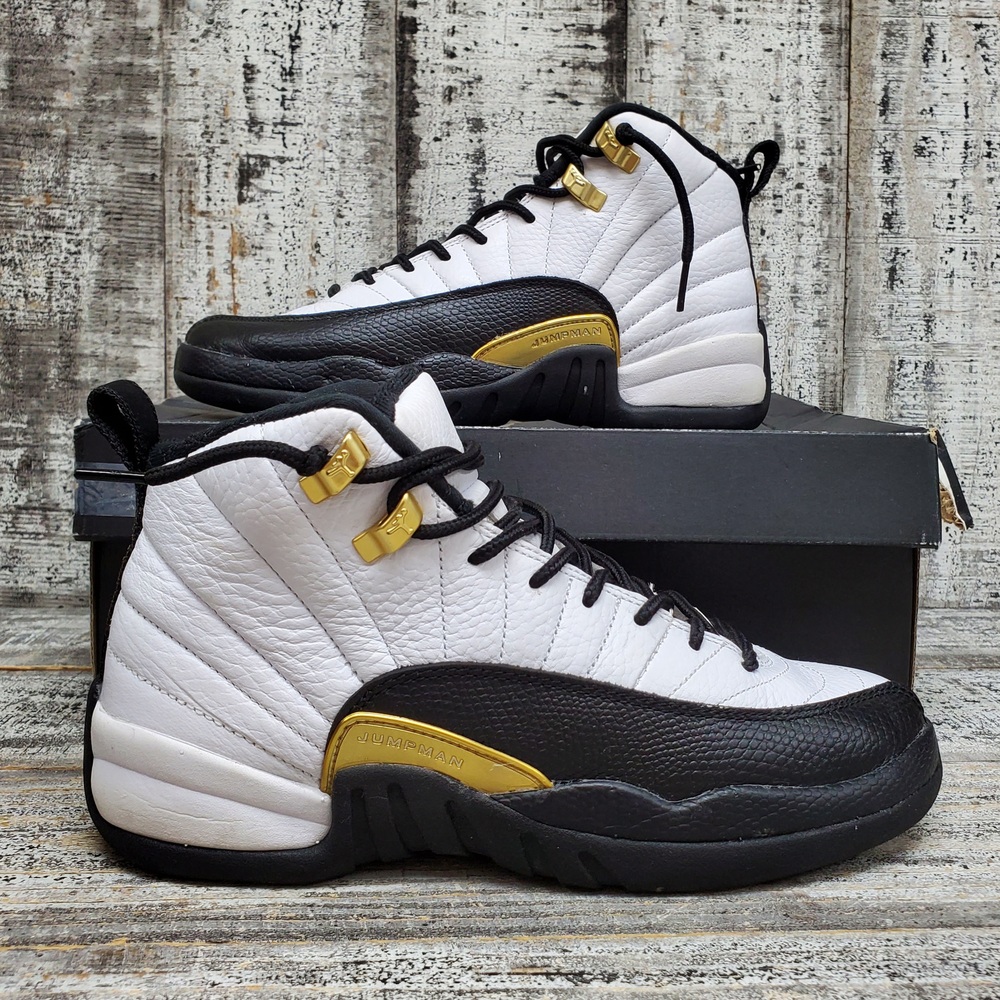 Jordan 12s black white and gold online