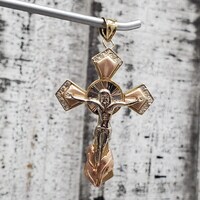 14K TriColor CZ Crucifix Religious Pendant