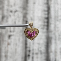 14K Red Synth Ruby + CZ Heart Pendant