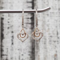 10K Diamond Heart Dangle Earrings