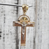 14K TriColor Crucifix CZ Religious Pendant