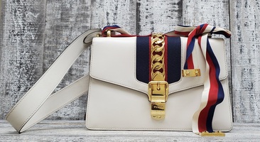 Gucci Calfskin Small Sylvie Shoulder Bag Off White